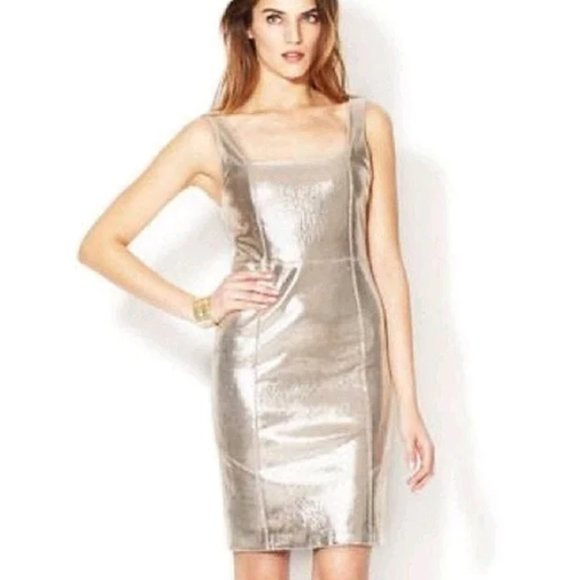 Alice + Olivia Dresses & Skirts - Alice + Olivia gold leather Norah dress 4 bodycon metallic